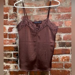 Abercrombie Lace Trim Silky Camisole, Satin Tank Top, Brown, Sexy, Size XS